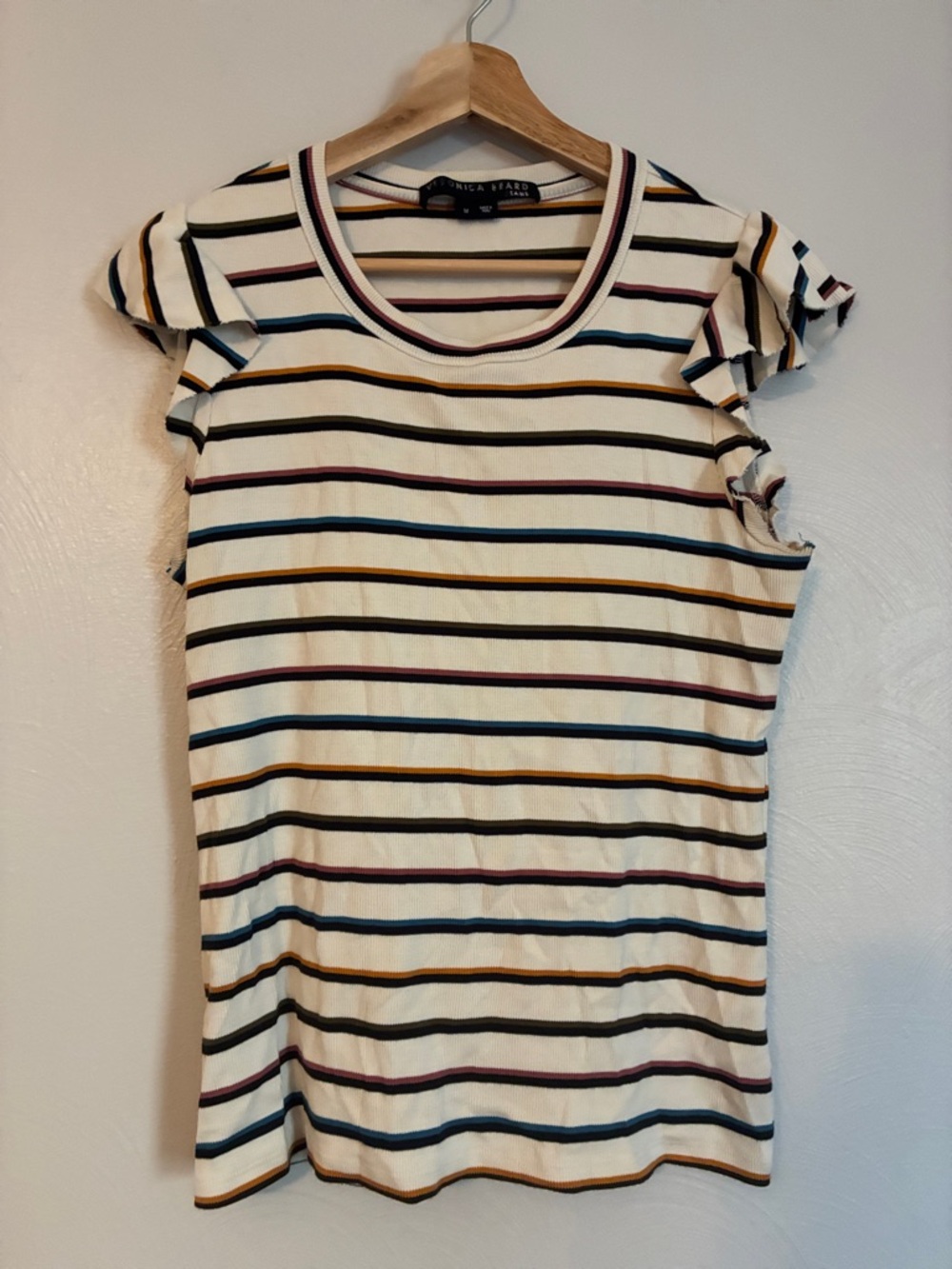 Veronica Beard Womens Blouse Cream Striped Multi-color Ruffle Sleeve Shirt